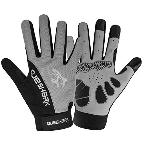 Queshark Fietshandschoenen van gel, antislip en schokbestendig, MTB-handschoenen met 3 vingers, touchscreen, motorhandschoenen voor dames en heren