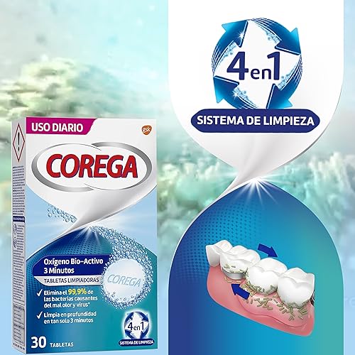 Corega Oxígeno Bioactivo 3 Minutos Tabletas Limpiadoras para Prótesis Dentales, 66 tabletas