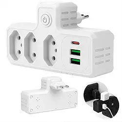 Extensão Elétrica Tomada, Régua Tomada, Régua de Energia, Adaptador Tomada, 3 Tomadas, 2 Interfaces USB, 1 Porta USB Tipo-C