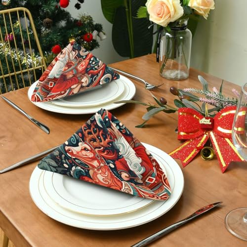 Servilletas de Tela Navidad Set x6 Polyester Multicolor miniatura 4