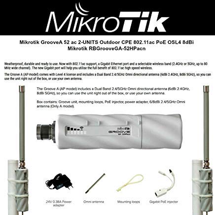 Mikrotik GrooveA 52 ac 2-UNITS Outdoor CPE 802.11ac PoE 2.4GHz 5GHz 5W OSL4 8dBi