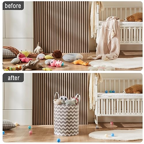 Image of Baby Laundry Basket Nursery Hamper with Long Handles, Grey Chevron | Large Storage Basket, baby hamper, pink laundry basket, kids hamper, Toy Bins for Nursery, Girls, Boys, Kids Room Decor