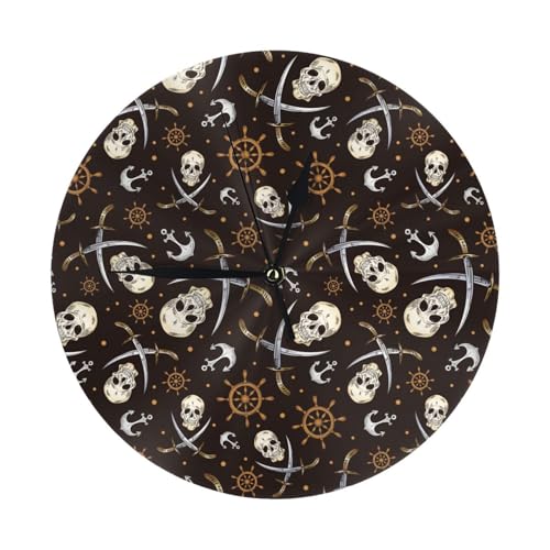 TZTTZT Reloj de pared para decoración de sala de estar, relojes de pared con calaveras piratas, funciona con pilas, silencioso, sin tictac, reloj de pared moderno de 10 pulgadas, decorativo para
