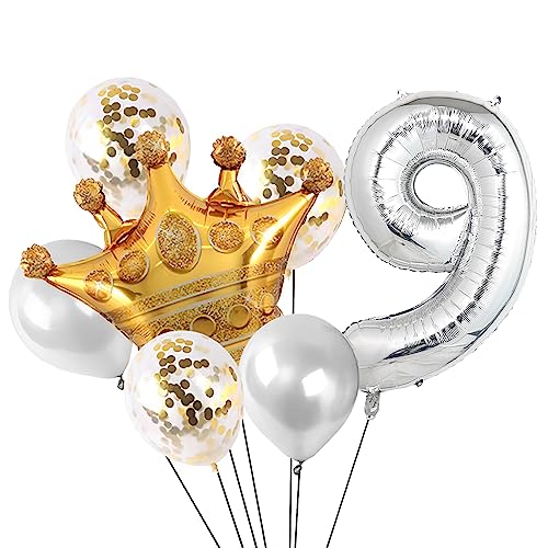 Image of 40 Inch Silver Number Balloons, Helium Mylar Foil Number Balloons for Birthdays, Number 9 Balloon for Party Wedding Bachelorette Birthday Bridal Shower Graduation Anniversary Celebration Party Decorations Supplies