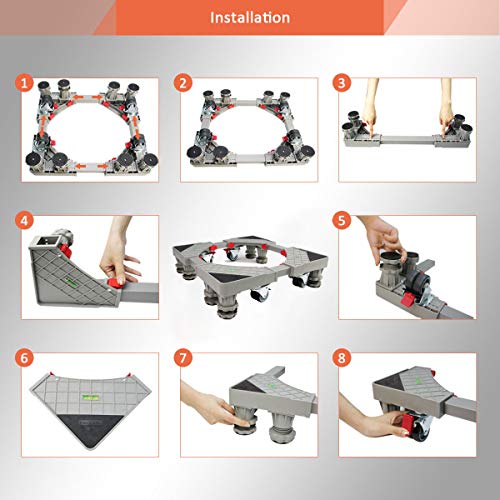 Adjustable Movable Base Furniture Dolly Roller with 8 Rubber Locking Swivel Wheels and 8 Strong Feet Red Refrigerator Fridge Stand for Refrigerator Washing Machine Washer Dryer - Thumbnail 6