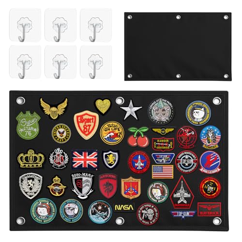 kaiyaya 1 Stücke Klettfläche für Patches 60x45 cm Patchwand Kletttafel mit 6 Haken Patch Wand Klett für Abzeichen Stempeln und Orden