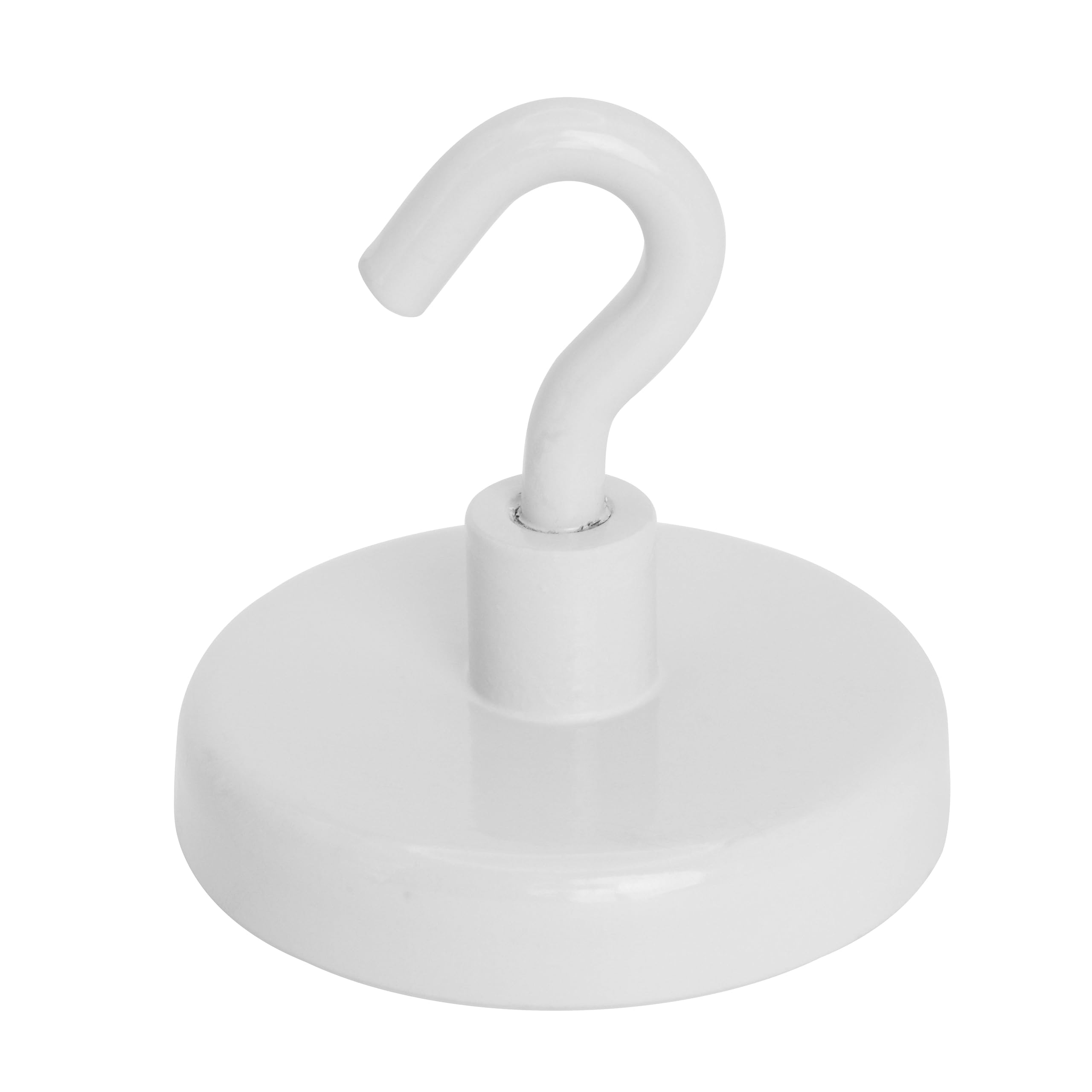 Ferrite White Painted Clamping Magnet with M6 Hook for Hanging, Holding or Displaying Items - 50mm dia - 21.3kg Pull - Pack of 10