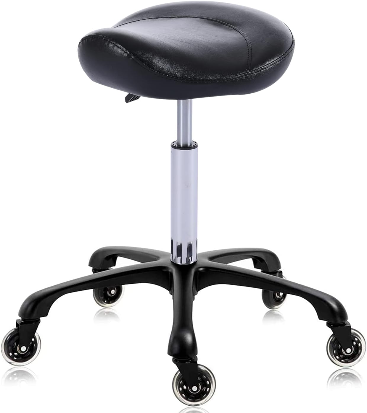 Hydraulic Saddle Stool with Wheels Height Adjustable Stylish Ergonomic Rolling Swivel Chair for Hygienic Clinic Salon Tatoo Massage Office (Black)