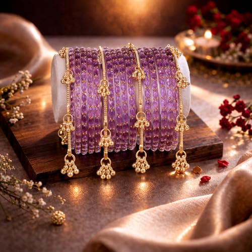 Image of Shining Diva Fashion 16 Pcs Trendy Stylish Glass & Kashmiri Ghungroo Bangles Set for Women & Girls | Traditional Festive Wedding Party Jewellery