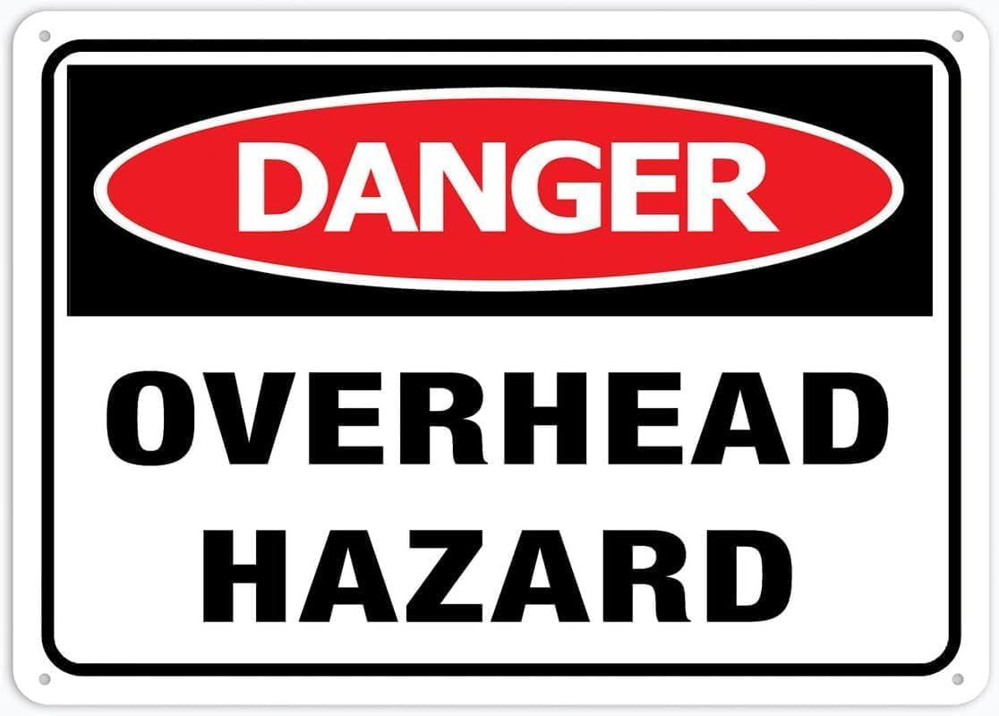 Overhead Obstacle Hazard Pre-drilled Warning Sign, UV Resistant Aluminum Plate, Construction Site Outdoor Safety Risk Reminder Notice, 8x12 Inch
