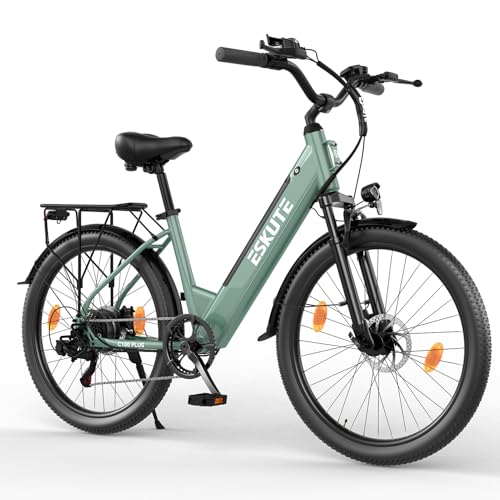 ESKUTE C100 Plus E-Bike, 26 Zoll Elektrofahrrad, E-Cityrad 250W HeckMotor, 36V 13Ah Wechselakku, bis zu 100km, LCD-Display, Tiefeinsteiger E-CityBike Für Damen und Herren Erwachsene