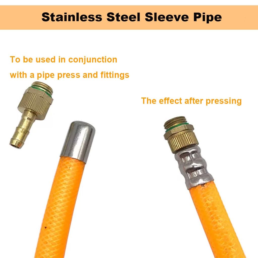 Conectores de tuberías, accesorios de plomería, paquete de 50 piezas, conector de escape de tubería de acero inoxidable de 11,5 mm a 20 mm, herramientas de engarce de mangueras de alta presión(15mm)