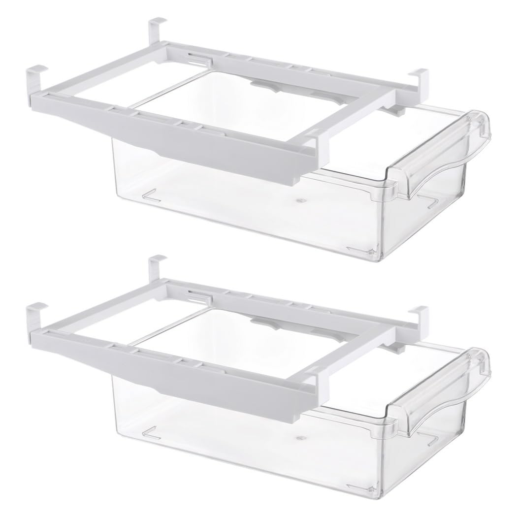Organizadores de cajones de nevera de 2 piezas, cajones de almacenamiento ajustables para estantes de refrigerador de menos de 0.6 pulgadas
