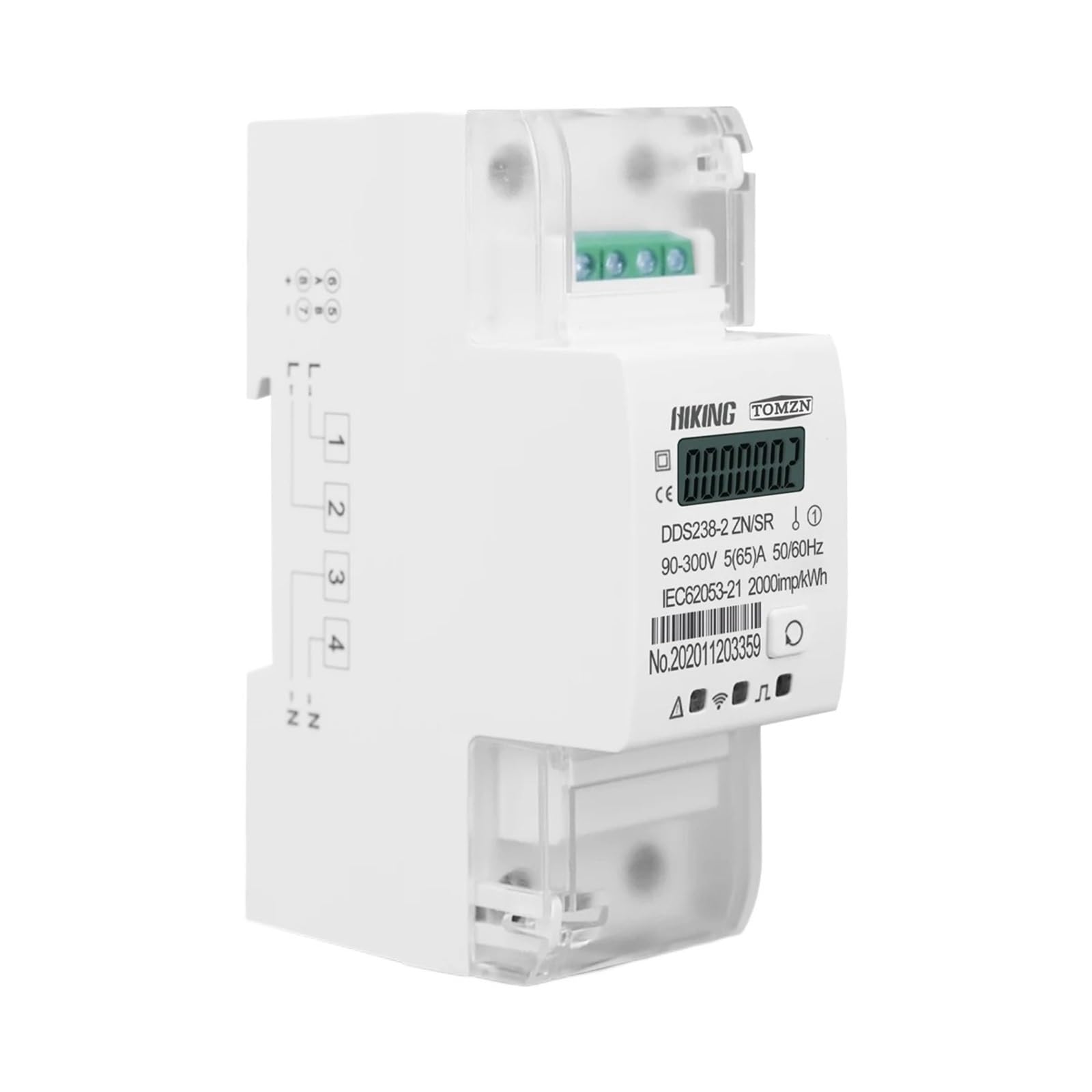 Medidor de energía monofásico de riel 90-300 V Contador de vatios-hora Control remoto Rs485 65A