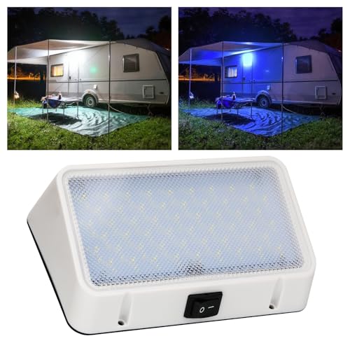 RVZONE 12V RV LED Exterior Porch Light with Waterproof Switch Dual Color Switchable White and Blue 1500LM Bright RV Porch Light. Suitable for RV Camper Travel Trailer Motorhome(White Housing)