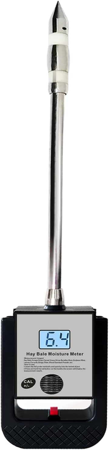 Digital Portable Hay Moisture Meter Tester with 15.7" Probe for Hay Bales,Cereal Straw,Bran,Emperor Bamboo Grass,Alfalfa,Fibre,Forage Grass,Soybean Meal,Leymus Chinensis,Hay Moisture Testing