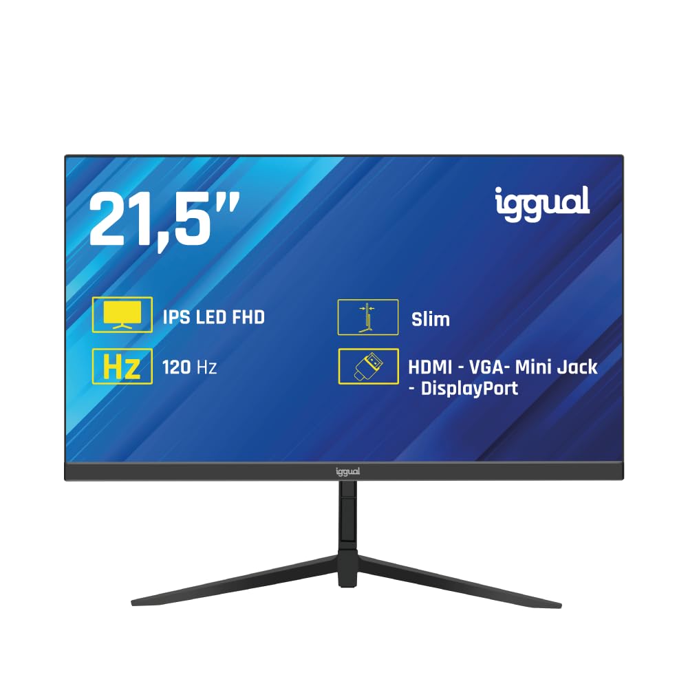 iggual – Monitor Full HD de 21,5 Pulgadas, Pantalla LED con Panel IPS, Monitor con Marco Ultra Fino 1920x1080 (FHD), 120 Hz y Tiempo de Respuesta de 1ms, Conexión VGA Estándar y HDMI 1.4 (ML21S)