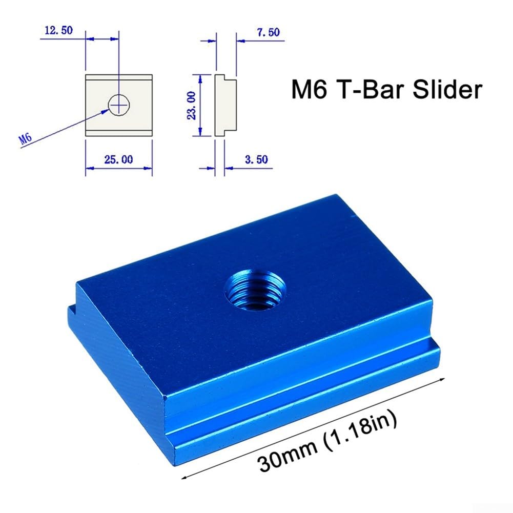 T-track Slider For Woodworking Jigs, T Track Miter Slot Slider Bar, Aluminum Alloy M8 M6 T Slot Nut Furniture Nuts, Woodworking T-slot Miter Track Jig for Woodworking Chute Rail(M6 Blue)