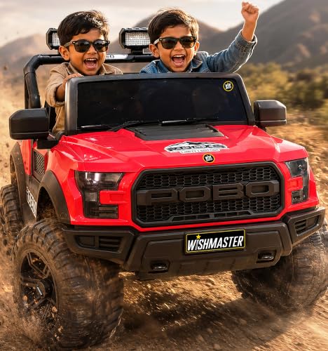 Image of Wishmaster Kids Ride on Car Driving 4 Motors with Bluetooth EV Jeeps for 1, 2, 3, 4, 5, 6 Years | Remote + Steering + Mobile App Control | Birthday Gift (Red)