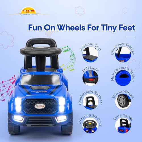 Image of Toy Zone Raptor Baby Ride On Car for Kids, Toddlers Push Ride Baby Kids Car with Backrest, Push Ride On Toy Jeep with Music & LED Light, Under Seat Storage, 2 to 5 Years (Blue)