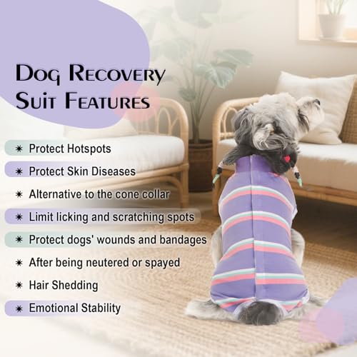 Image of Dog Surgery Recovery Suits, Sleeveless Dog Recovery Suit Male, E-Collar & Cone Alternative Bodysuits After Surgery, Striped Dog Onesie Pajamas, Pet Surgical Vest for Wound Care