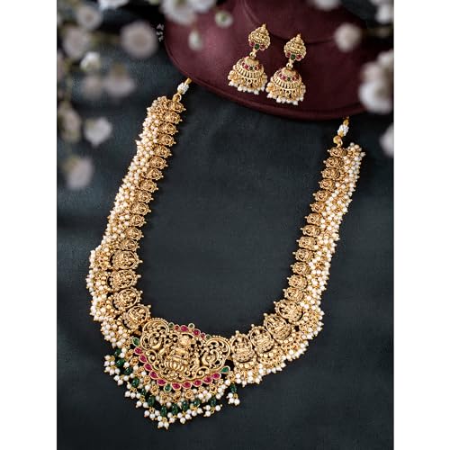 Image of Peora Gold Plated Bridal Jewellery Set with Kamarband Gift for Women Indian Traditional Ethnic Wedding