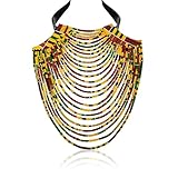 Kente nyama African Necklace for Women Ankara Multi-Strand Cord Cotton African Fabrics Necklace