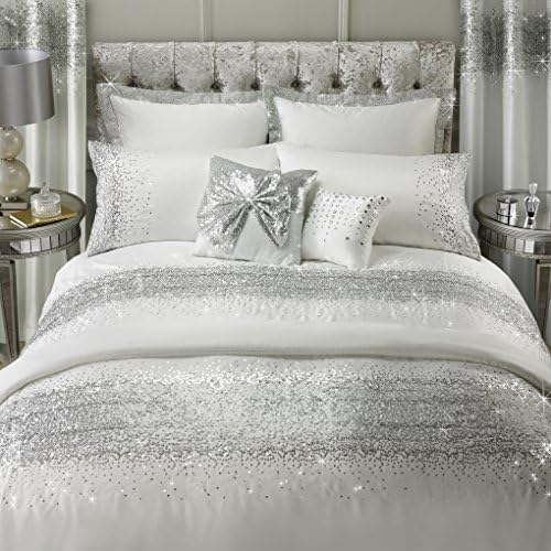 By Caprice Home Astra Double Duvet with Ombre Embellished Sequins, Polyester-Cotton, White/Silver