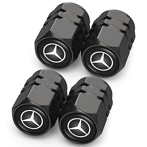 Tire Valve Caps Valve Stem Caps Fit Mercedes Benz CESM CLK GLK GL AB AMG Series Alloy Car Tire Caps for Corrosion Resistant Leak-Proof Car Accessories black1