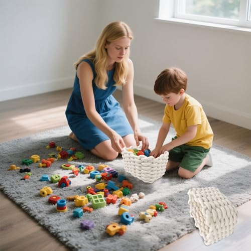 2er Set Aufbewahrungskorb Geflochten Baumwolle Strickkorb, Korb Baumwollseil Geflochten,Klein Körbchen Aufbewahrungskorb Badezimmer, Korb Aufbewahrung Geflochten, für Kinderzimmer, Bad, Schränke