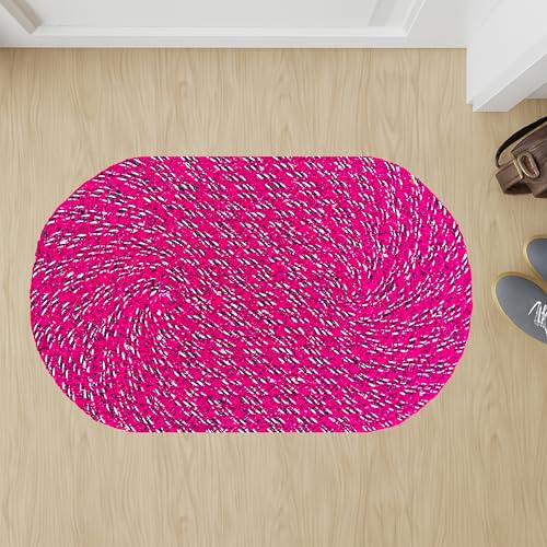 Image of Doormats Combo |Doormats| Handmade Cotton Doormat | Quick Dry, Washable Door Mat for Home, Bathroom & Bedroom (33X53 CM)(Green-Pink)