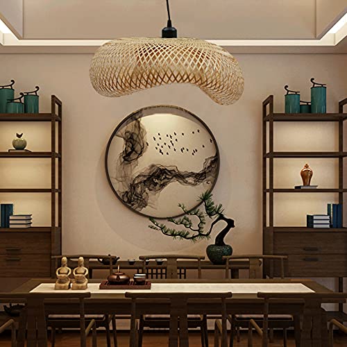 QQDETRR Bamboo Woven Pendant Light, Farmhouse Rattan Woven Chandelier, Boho