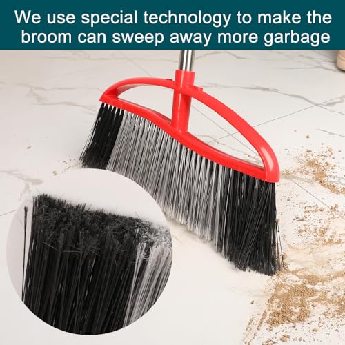 Robuster Outdoor-Besen, 40 cm breit mit langem Griff, abgewinkelte steife Borsten für Hof, Garten, Garage, Terrasse, Rot – Bild 4