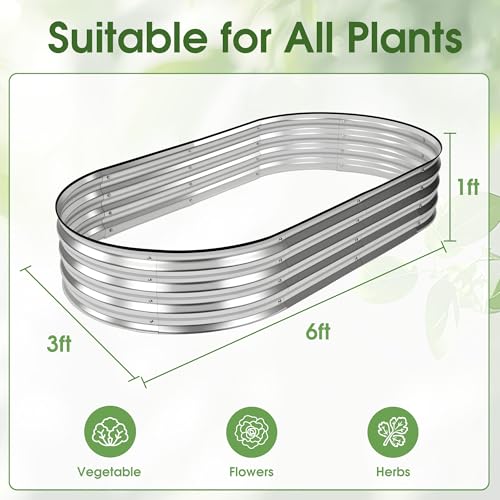 Image of NEWBULIG Galvanized Raised Garden Bed Outdoor, 6x3x1ft Metal Planter Box for Vegetables Flowers Herbs, Heavy-Duty Oval Raised Flower Bed for Gardening, Open Bottom, Easy Assembly, Safe Edges