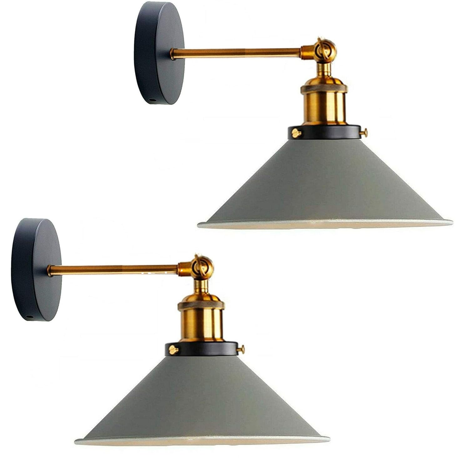 LEDSone Vintage 180 Degree Adjustable E27 Swing Arm Wall Lamp Fixtures Wall Sconces Industrial Metal Indoor Wall Mounted Sconce for Bedroom Galleries Living Room Hallway Kitchen (Grey 2 Pack)