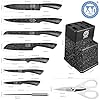 XYJ Authentic Since 1986,Knife Block Set,Kitchen Knives Set with Holder,Professional Japanese Chef Knife Set,Carving Slicing Paring Bread Knife,Steak Knives,Black Color