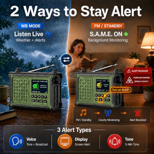 NOAA Weather Radio with S.A.M.E. County Alerts, 12000mAh Hand Crank Solar - Image 3