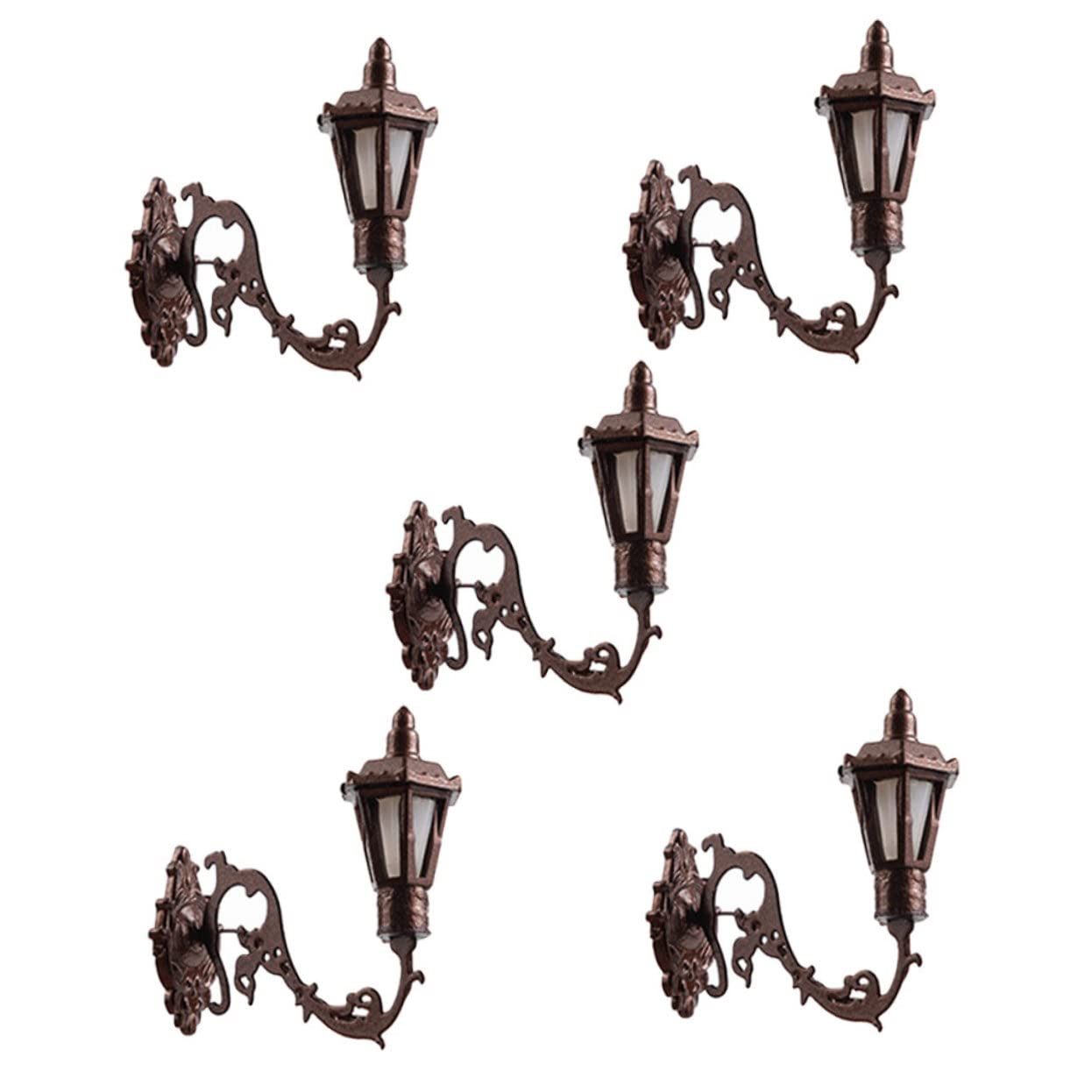ORFOFE 5Pcs Miniature Wall Lamp Models Table Ornament Vintage Style Micro Landscape Lighting for House Decor Easy Install and Remove for Miniature Scenes