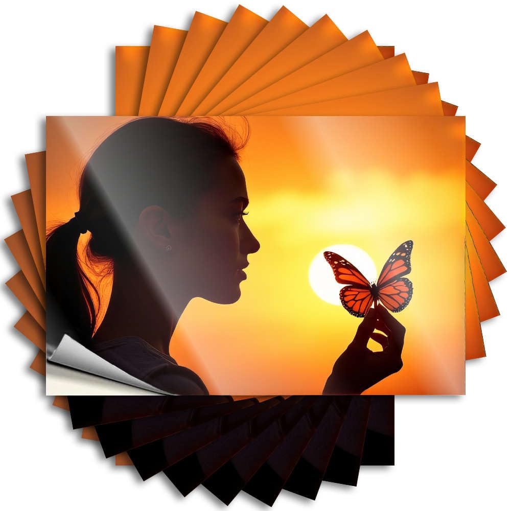 Fzfn Colour Sticker Wall Tiny Woman Admiring Butterfly At Sunset. For Football - Coffee Easy Peel Removable(8X12cm)
