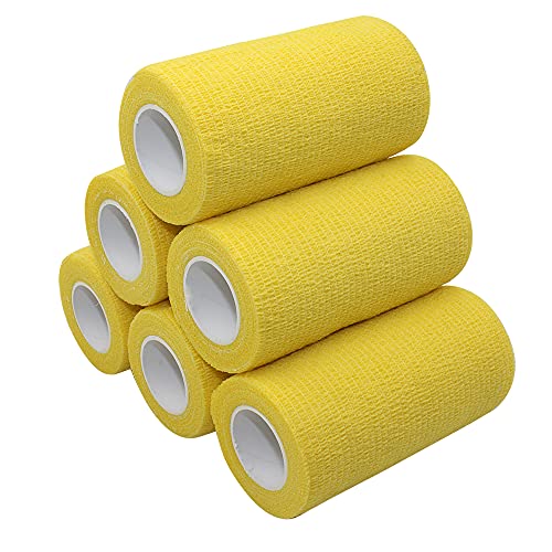 MINGYUE伸縮包帯 弾性包帯 テーピングテープ 自己粘着性 10cm×6rolls 手で切れる(イェロー)