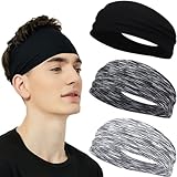ヘアバンド メンズ レディース ヘッドバンド ヘアターバン バンダナ【スポーツ用 ・髪留め・洗顔】汗止め 吸汗速乾 伸縮性 通気性 幅広 薄型 軽量 男女兼用 ３枚セット (ブラック+ストライプグレー+ストライプライトグレー)