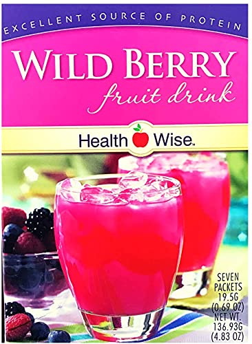 Healthwise - Wild Berry Fruit Drink - For Weight Loss - Hunger Suppressant - 1 Gram Of Carbohydrate - 70 Calories - 15 Grams Of Protein - (7 Packets 0.69 Oz Packets Net 4.83 Oz) - By Fit Wise #TOP1