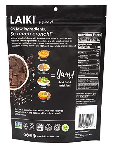Laiki Black Rice Crackers - Gluten Free Snacks - Deliciously Light And Airy Crunch - Allergen-Friendly, Vegan, Non-Gmo Verified, Fodmap Friendly Rice Crackers Red Rice - 3.53 Ounce Bag (Pack Of 8) #TOP1