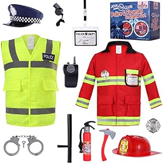 Kids Police and Fireman Costume - Dress Up Outfit for Boys and Girls 3-7 Years Old - Includes Police Costume, Fireman Costume and Accessories. For Fancy Dress, Dressing Up, Halloween.