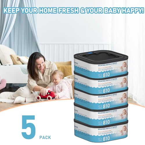 Image of Jumbo Square Refills Disposal Bags Refill Compatible with Diaper Genie Classic, Compact, Premier and Select Pails, Hold Up to 810 Newborn-Sized Diapers Per Refill, Pack of 5