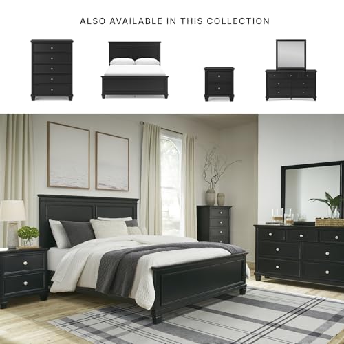 Image of Signature Design by Ashley Lanolee Black Queen Panel Bed Frame, Wood | Durable hardwood solids, Birch veneer and MDF substrate, Elegant transitional style, Suited for modern farmhouse spaces