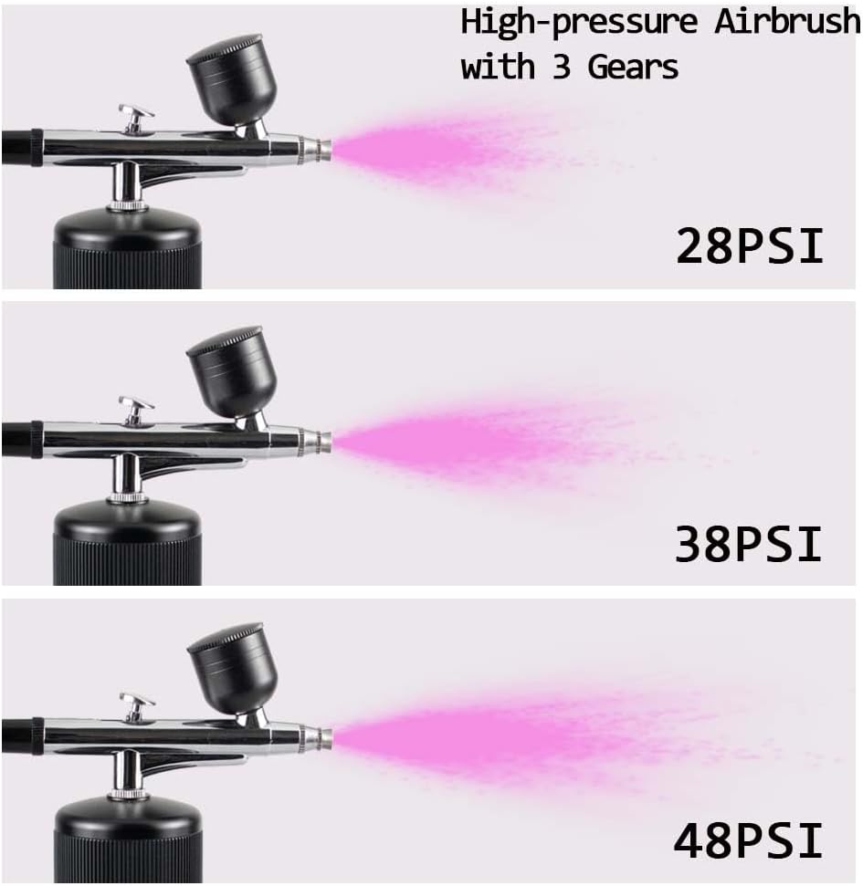 48PSI High-Pressure Airbrush Kit with Compressor, 0.3mm Nozzle & 4000mAh Battery - Handheld Portable Spray Gun for Nail Art, Makeup, Painting, Graffiti, Cake Decorating,Model Coloring (Black)