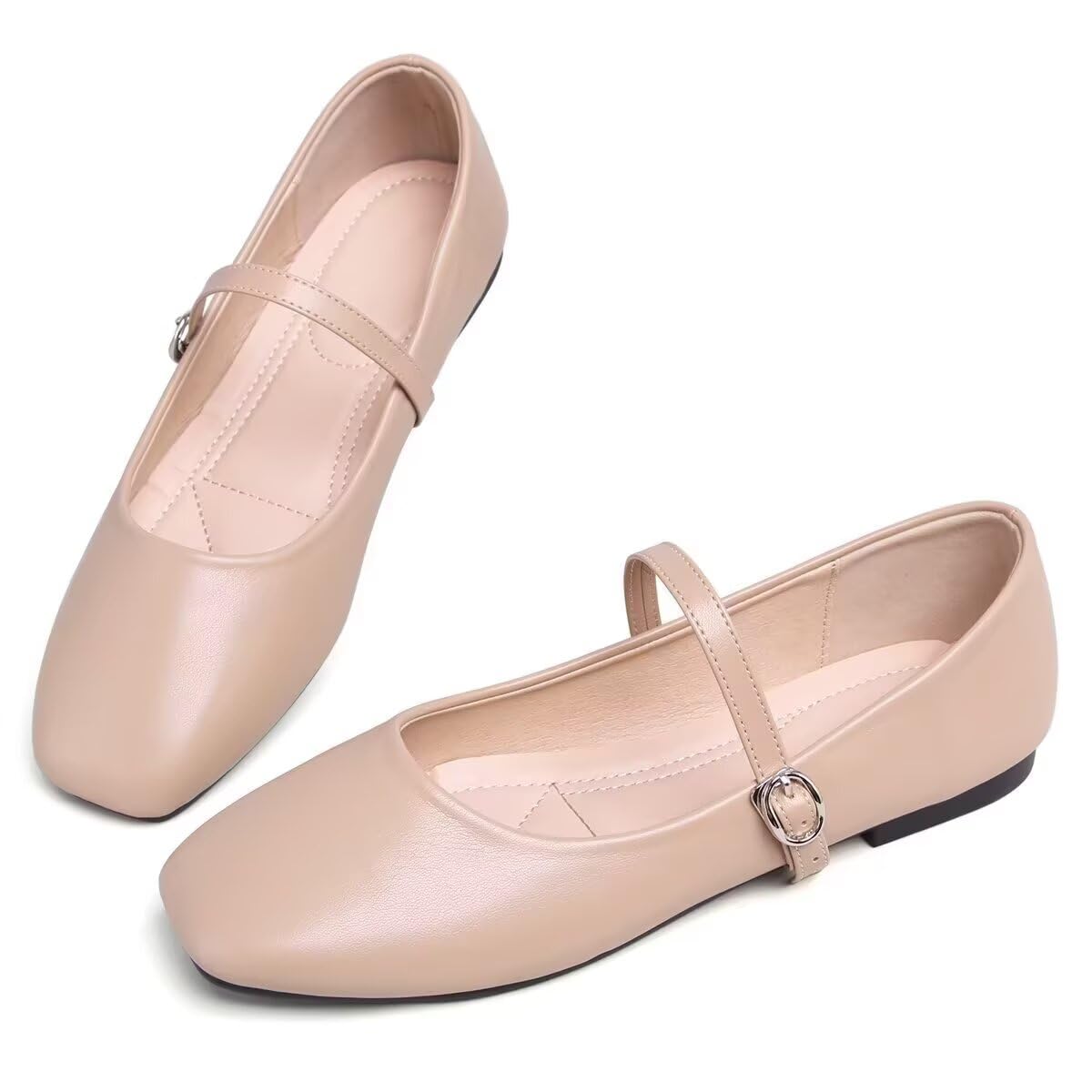 LUXINYU Women's Slip on Flats,Classy Round Toe Solid Classic Mary Jane Ballet Dance Shoes Soft Comfortable PU Flat Shoes