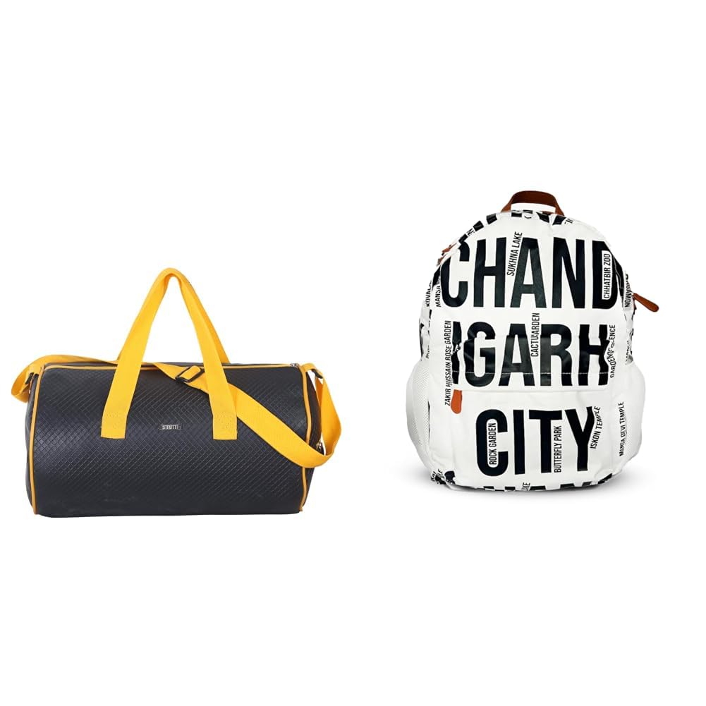 Black & Yellow Faux Leather Duffel Bag Stylish & Lightweight Travel Duffle Bag for Women, + Air Backpack White Chandigarh City Print 20L Lightweight Waterproof Anti-Theft Nylon Laptop-image-17
