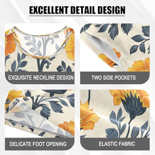 senya Short Sleeve Pajamas Sets Summer Cotton Sleepwear Indigo Marigold Flowers4